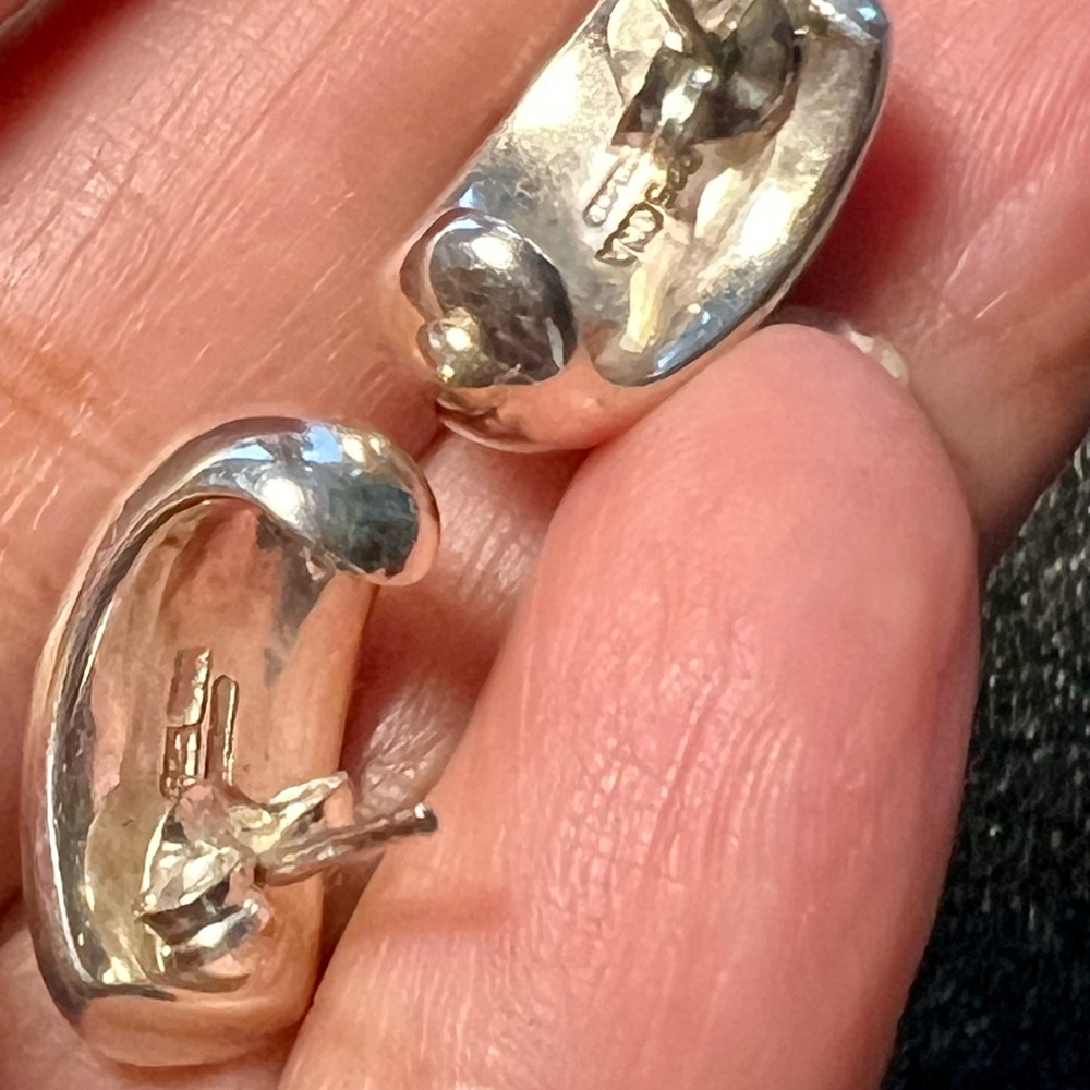 Mother of pearl/blue lapiz sterling silver earrings CNA 925 Thailand - Picture 4 of 7